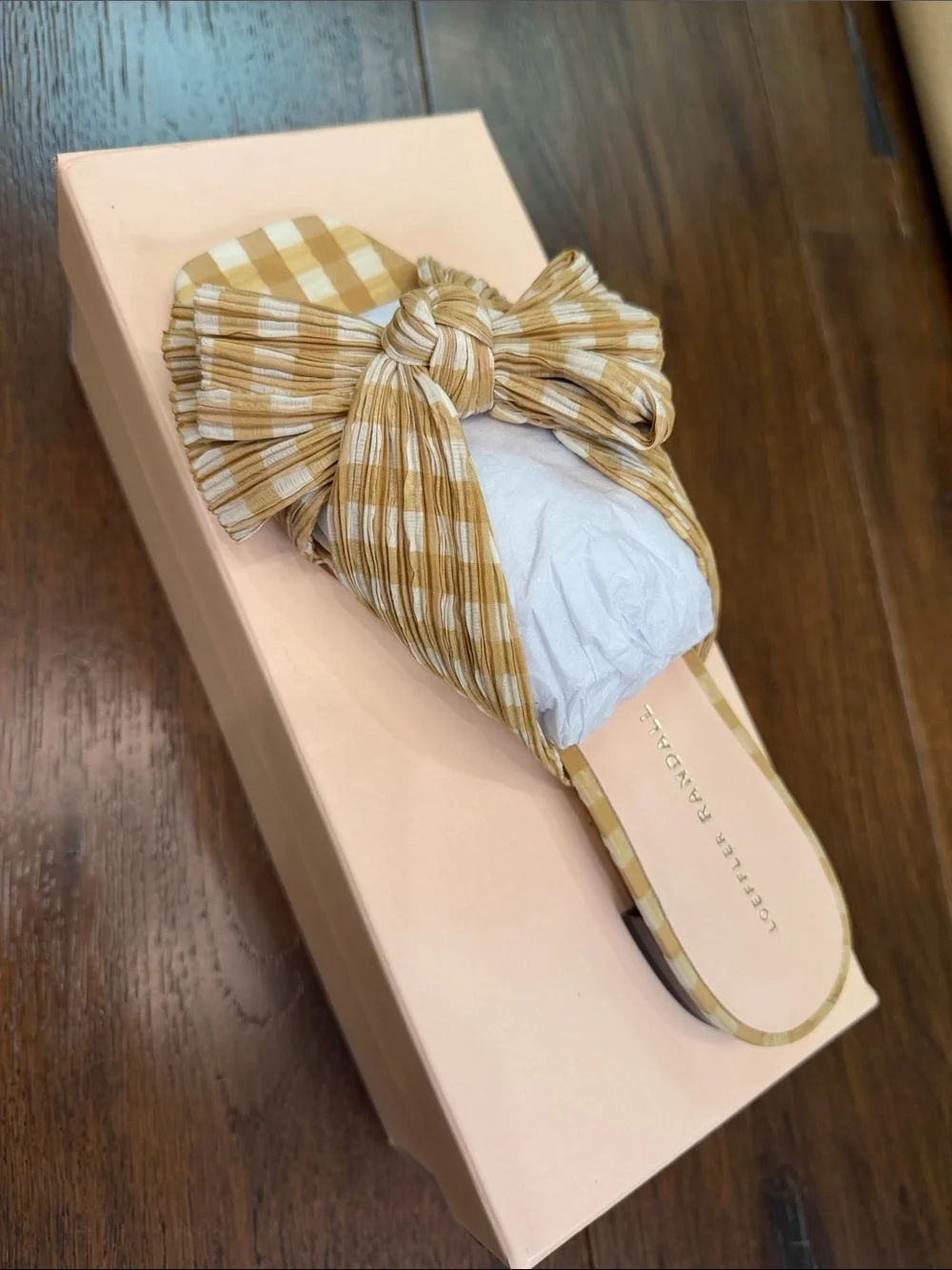 NWT - Loeffler Randall - Women’s Mustard Gingham Daphne Slide Sandals - Size: 8 - Picture 3 of 7
